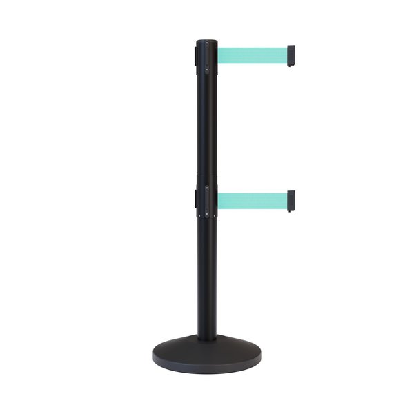 Montour Line Stanchion Dual Belt Barrier Black Post 13ft. Lt Grn Belt M630D-BK-LGN-130